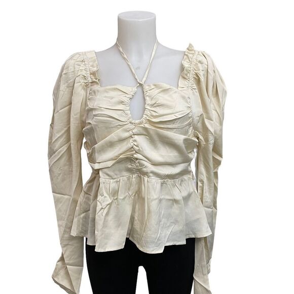 SIX / FIFTY CLOTHING the ruby blouse [ivory] Square neck, ruched‎ size L New - Picture 1 of 5